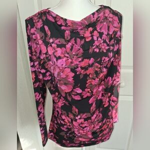 Badgley Mischka Pink and Black Dark Floral Blouse. Size M.